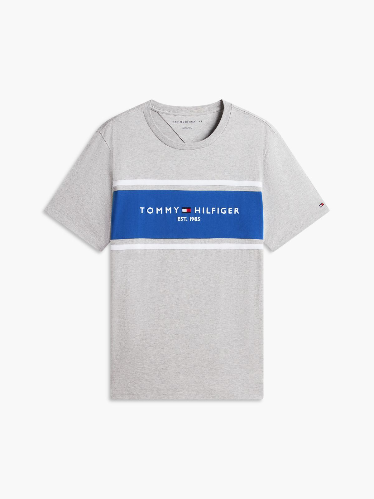 Hilfiger Block Stripe Logo T-Shirt — Grey Heather