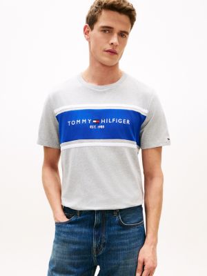 Hilfiger Block Stripe Logo T-Shirt, Grey Heather