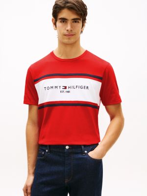 Hilfiger Block Stripe Logo T-Shirt, Deep Crimson