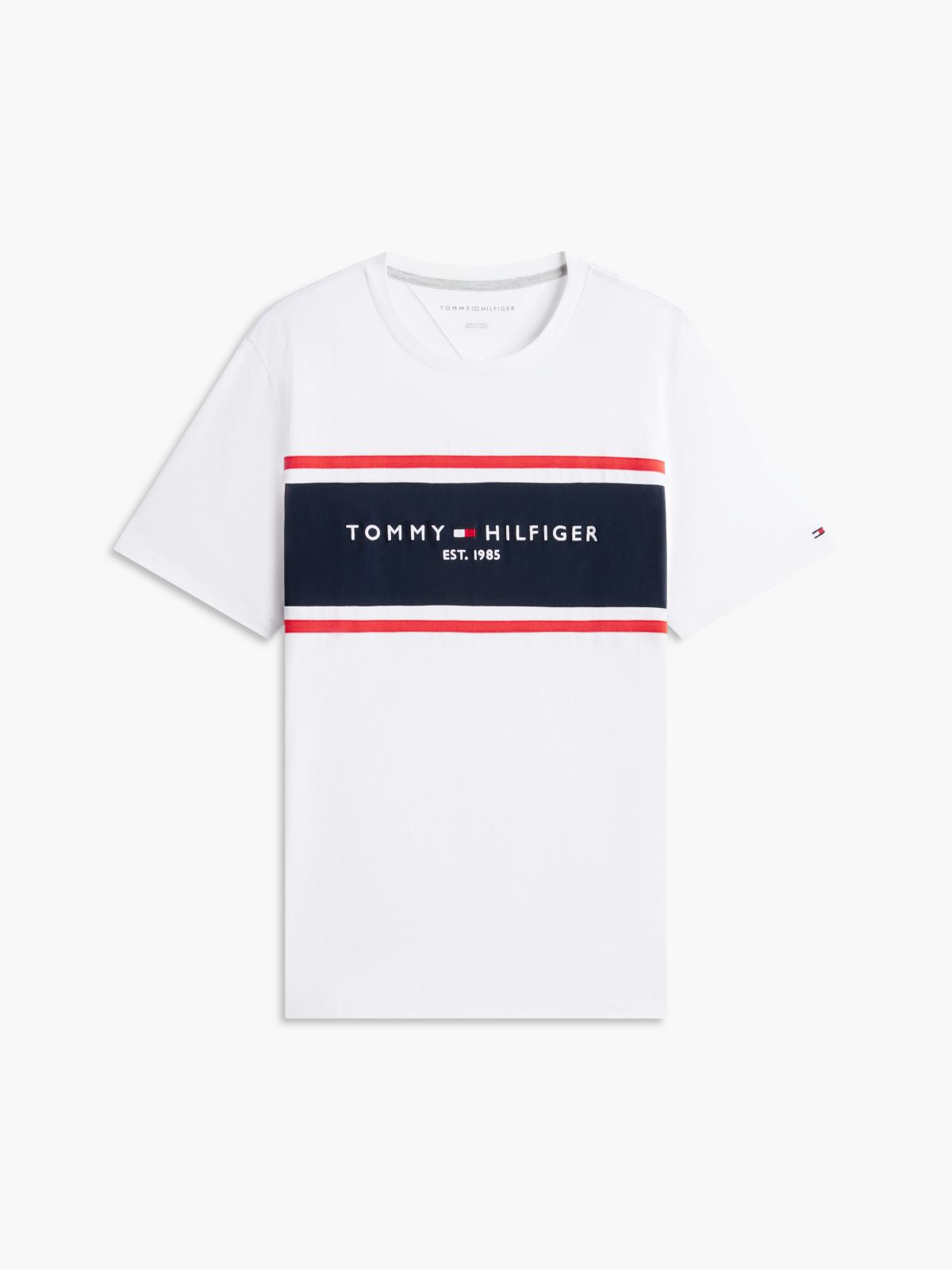 Hilfiger Block Stripe Logo T-Shirt — Optic White