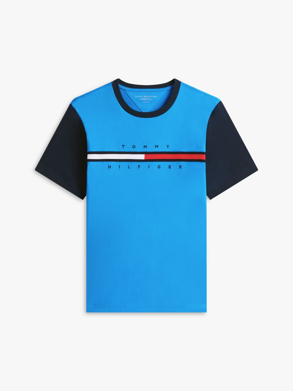 Flag Logo Contrast Sleeve T-Shirt — Dynamic Blue