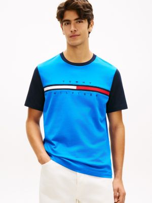 Flag Logo Contrast Sleeve T-Shirt, Dynamic Blue