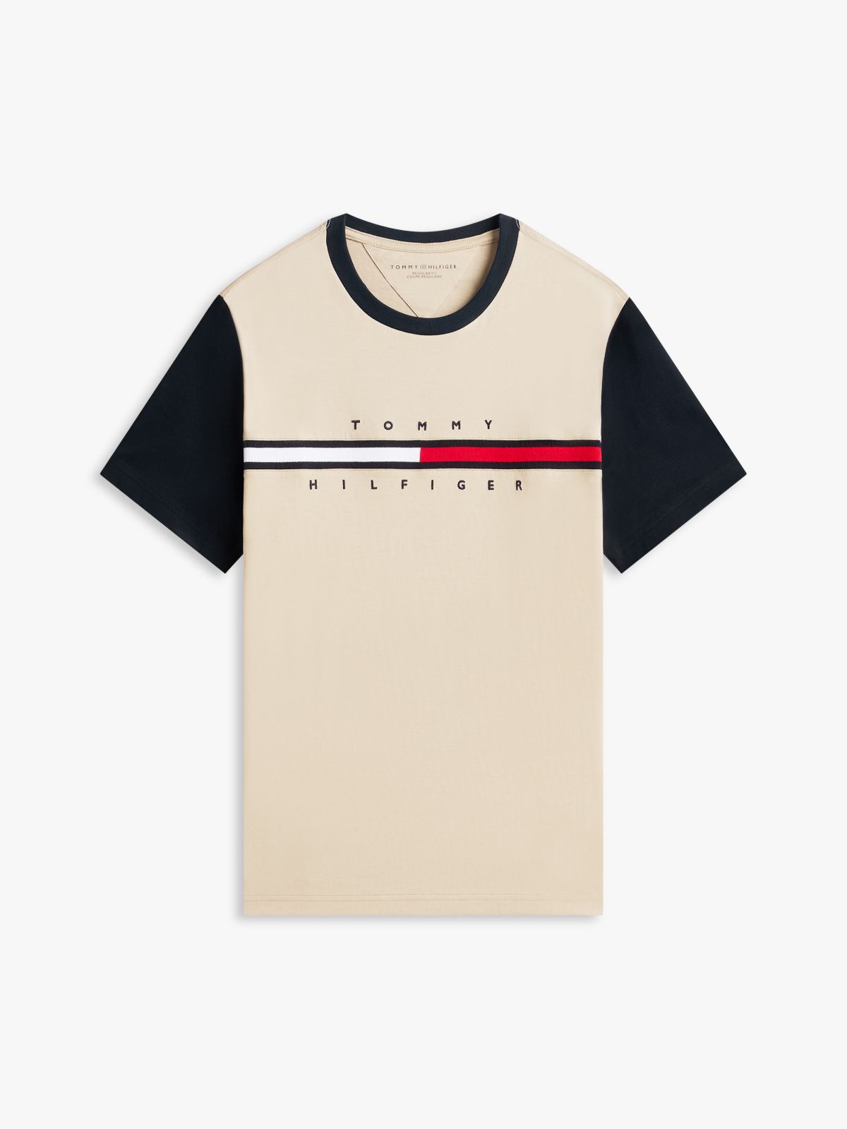 Flag Logo Contrast Sleeve T-Shirt — Sandalwood