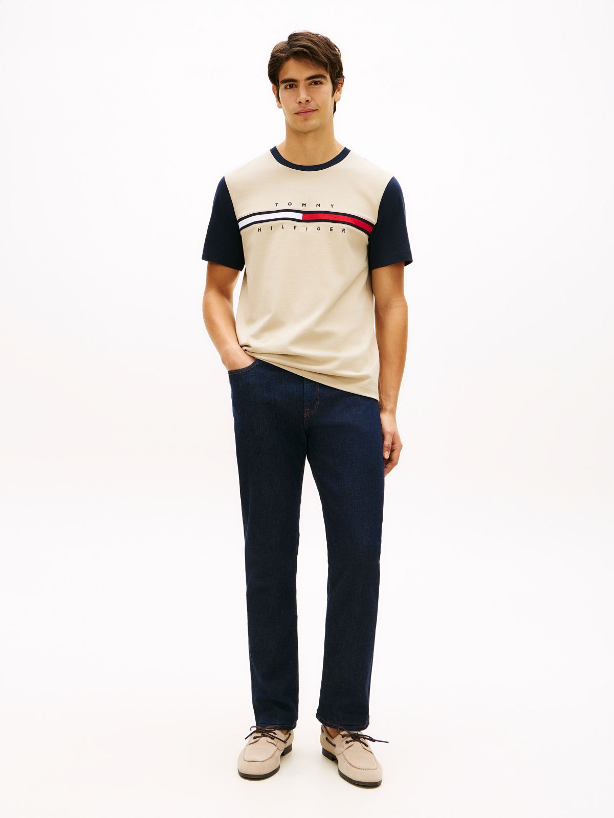 Flag Logo Contrast Sleeve T-Shirt — Sandalwood