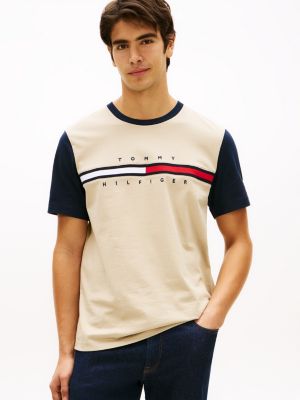 Flag Logo Contrast Sleeve T-Shirt, Sandalwood