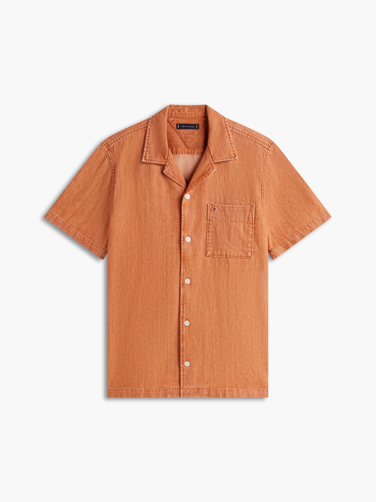 Regular Fit Garment-Dyed Denim Camp Shirt — Pulp Coral