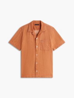 Regular Fit Garment-Dyed Denim Camp Shirt — Pulp Coral 5