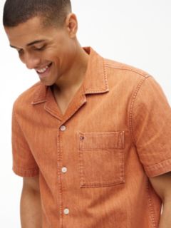 Regular Fit Garment-Dyed Denim Camp Shirt — Pulp Coral 3