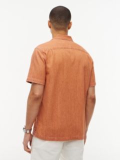 Regular Fit Garment-Dyed Denim Camp Shirt — Pulp Coral 4