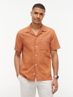 Regular Fit Garment-Dyed Denim Camp Shirt — Pulp Coral 1