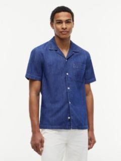 Regular Fit Garment-Dyed Denim Camp Shirt — Preppy Navy 1