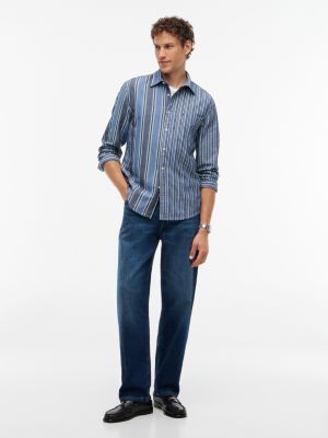 Мужская рубашка Tommy Hilfiger Regular Fit Mixed-Stripe Chambray, цвет: Синий полосатый — фото 2