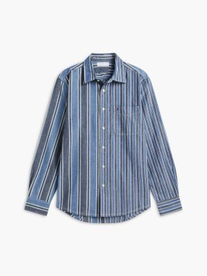Мужская рубашка Tommy Hilfiger Regular Fit Mixed-Stripe Chambray, цвет: Синий полосатый — фото 5