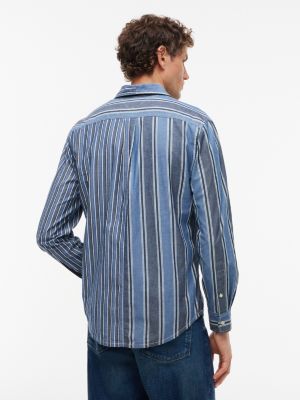 Мужская рубашка Tommy Hilfiger Regular Fit Mixed-Stripe Chambray, цвет: Синий полосатый — фото 4