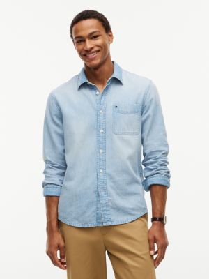 Regular Fit Chambray Pocket Shirt, Light Wash Denim