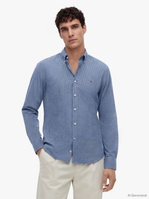 Regular Fit Mini Check TH Performance Shirt, Indigo Blue