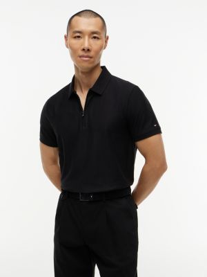 Regular Fit Quarter-Zip Wicking Polo, Black