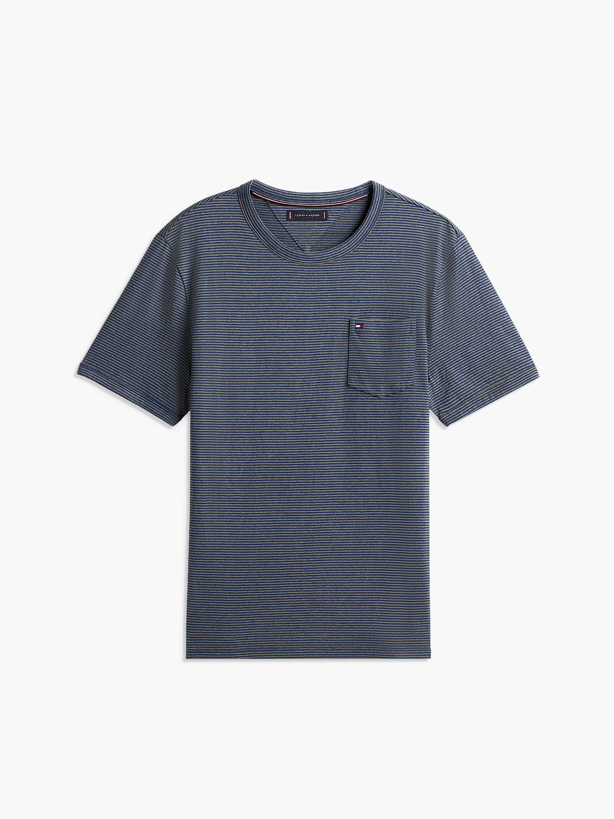 Striped Linen-Blend Pocket T-Shirt — Navy