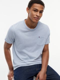 Striped Linen-Blend Pocket T-Shirt — Brisk Blue 3