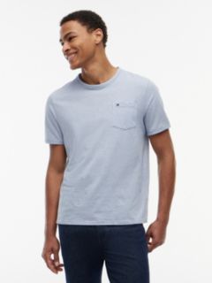 Striped Linen-Blend Pocket T-Shirt — Brisk Blue 1