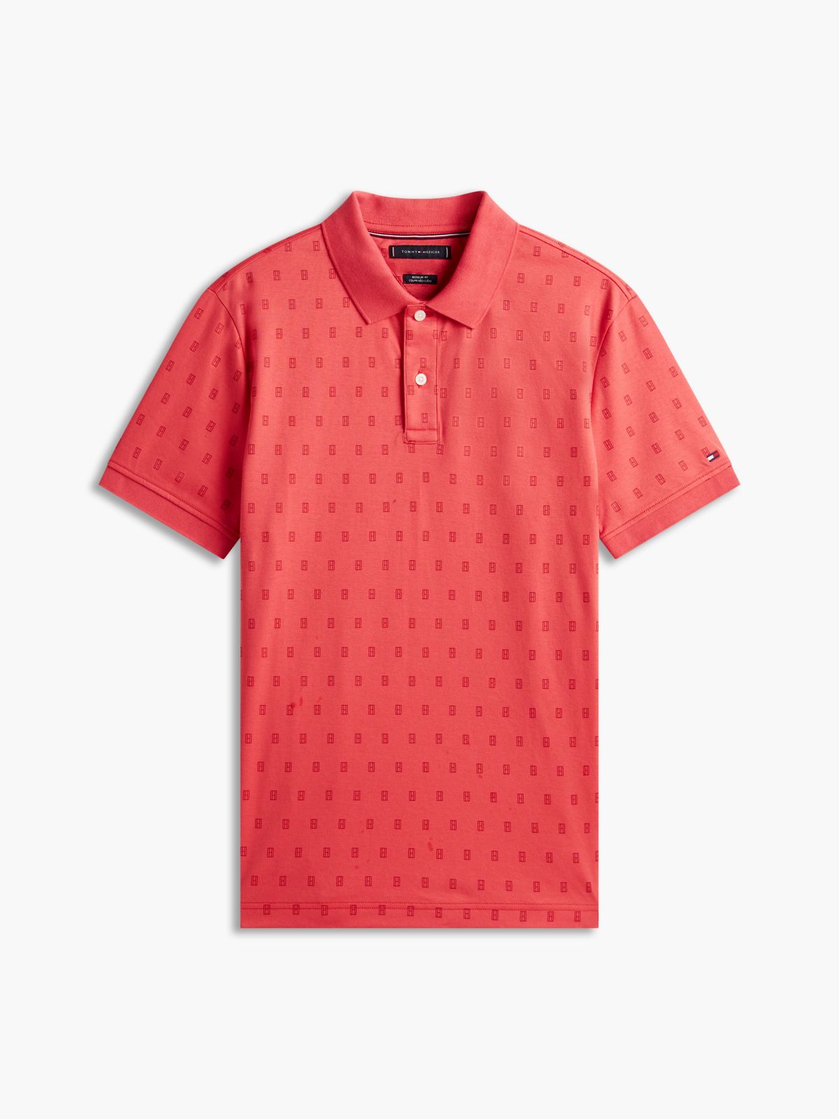 Allover Flag Print Interlock Polo — Coral