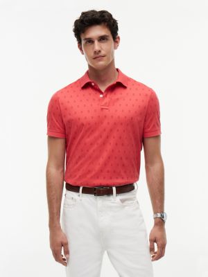 Allover Flag Print Interlock Polo, Coral