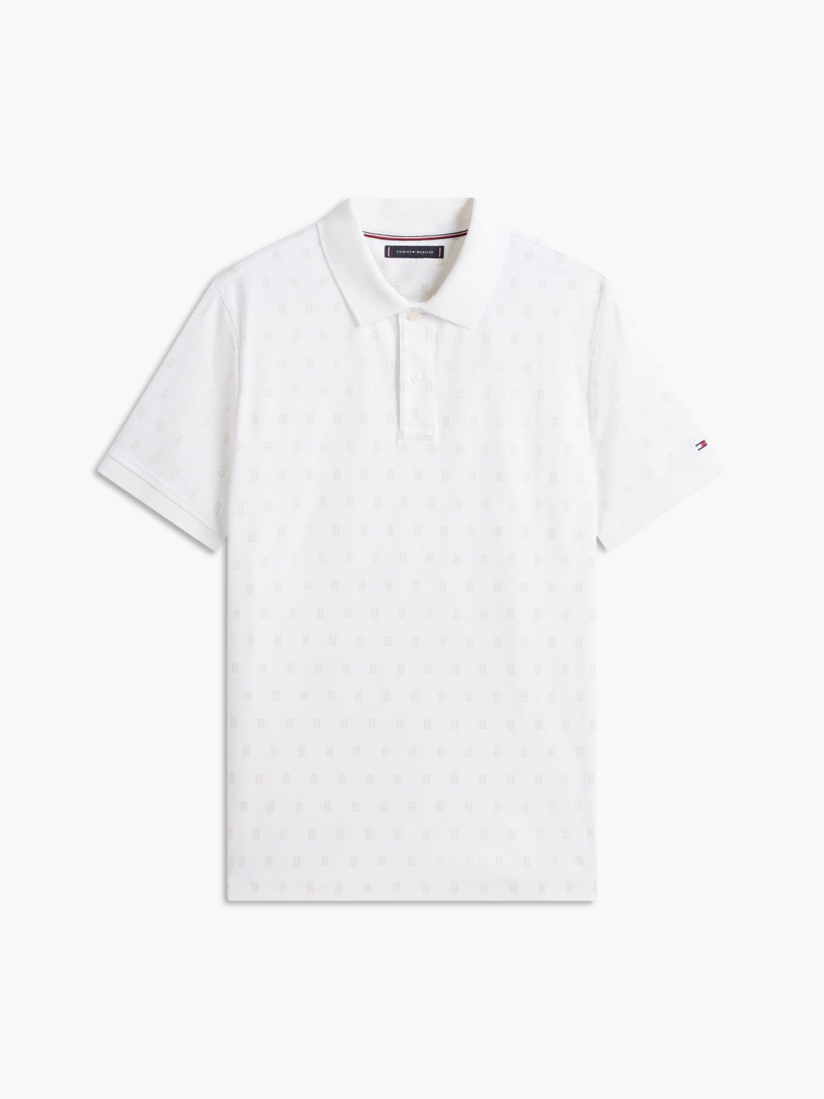Allover Flag Print Interlock Polo — Optic White