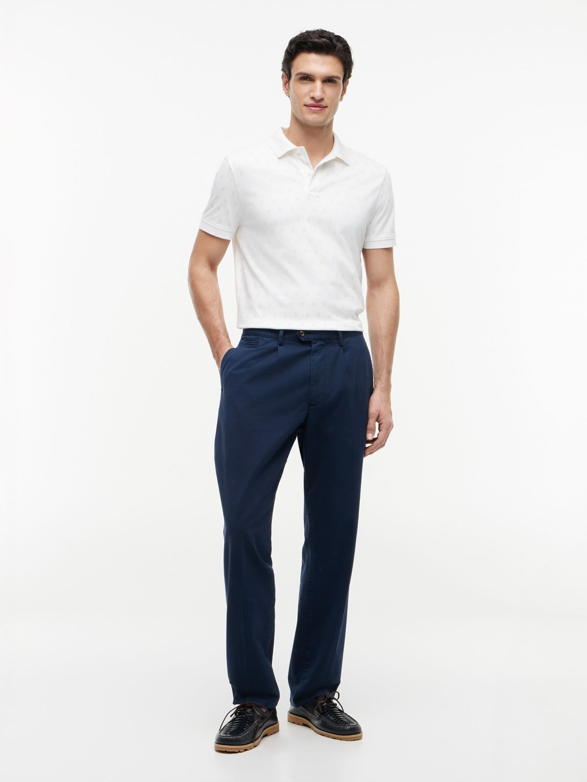 Allover Flag Print Interlock Polo — Optic White