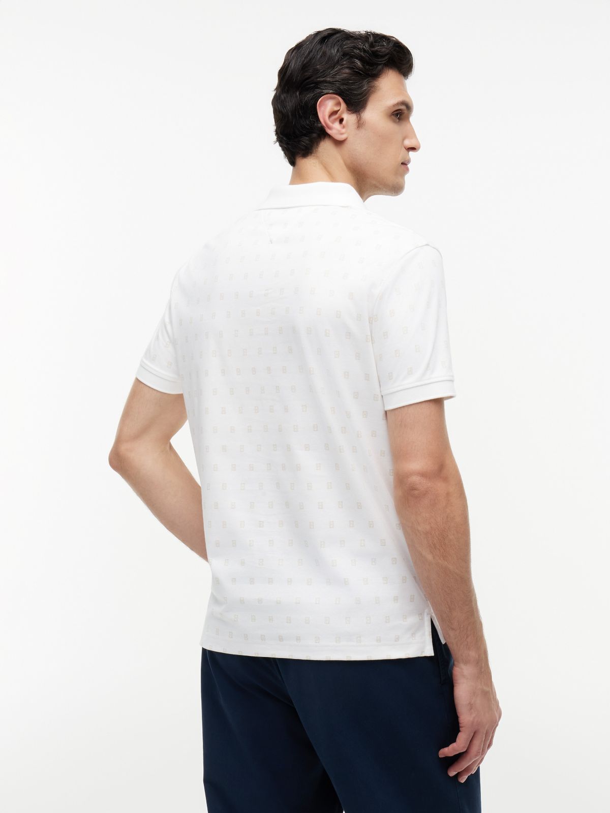 Allover Flag Print Interlock Polo — Optic White