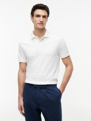 Allover Flag Print Interlock Polo, Optic White