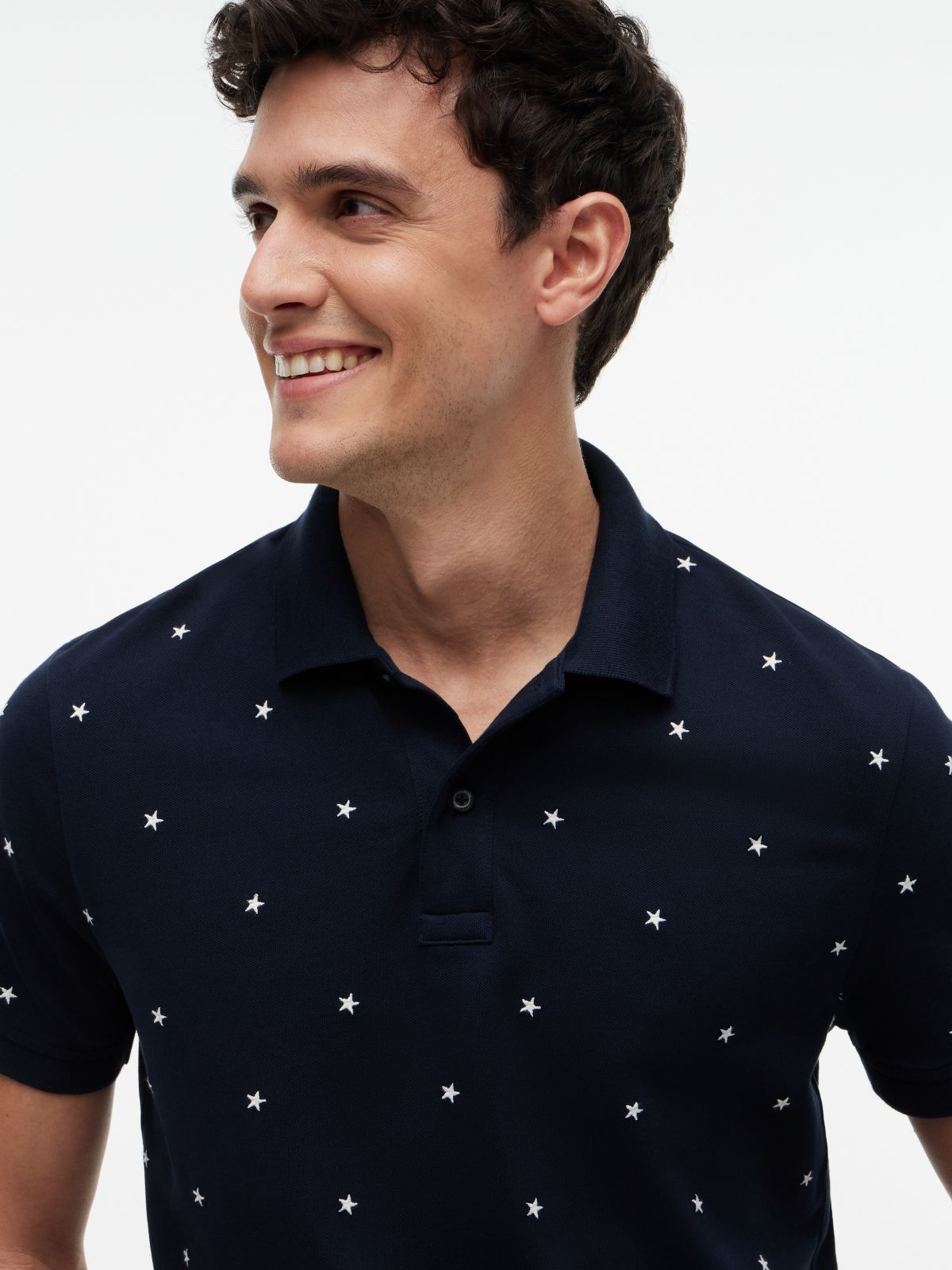 Regular Fit Allover Star Print Polo — Navy