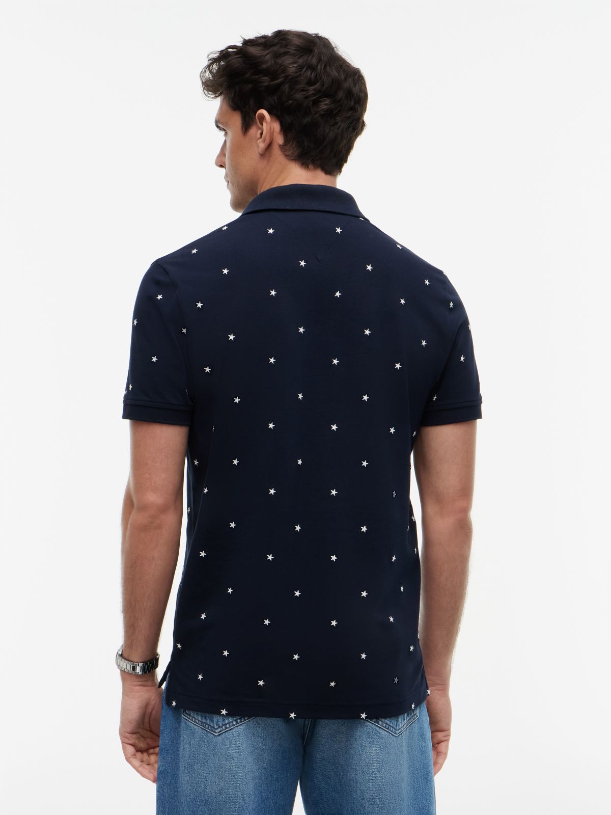 Regular Fit Allover Star Print Polo — Navy