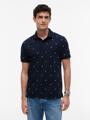 Regular Fit Allover Star Print Polo, Navy