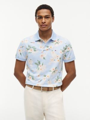 Regular Fit Tropical Floral Print Polo, Sweet Blue