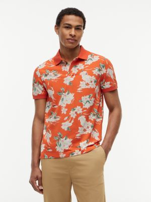 Regular Fit Tropical Floral Print Polo, Brilliant Orange