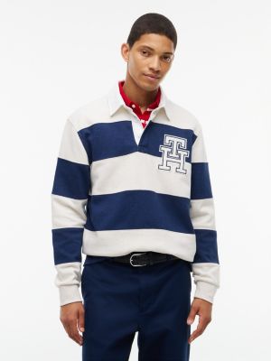 Heathered Interlock Pique Rugby Polo, Navy Heather