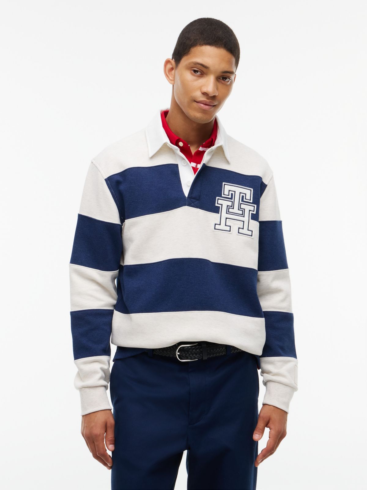 Heathered Interlock Pique Rugby Polo — Navy Heather