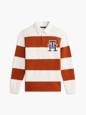 Мужское поло Tommy Hilfiger Heathered Interlock Pique Rugby Polo, цвет: Коричный / Кремовый — фото 5