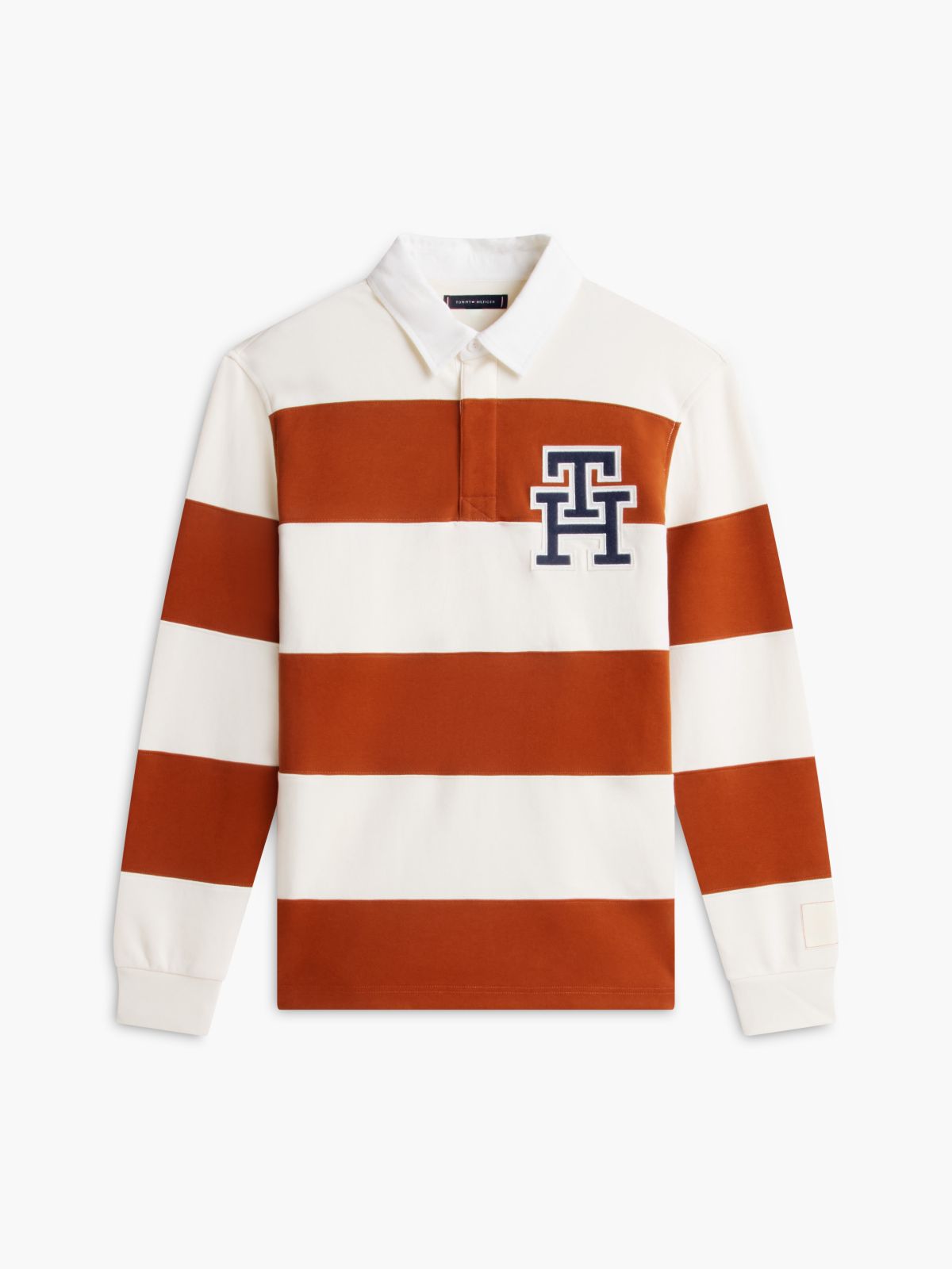 Heathered Interlock Pique Rugby Polo — Cinnamon/Rich Cream