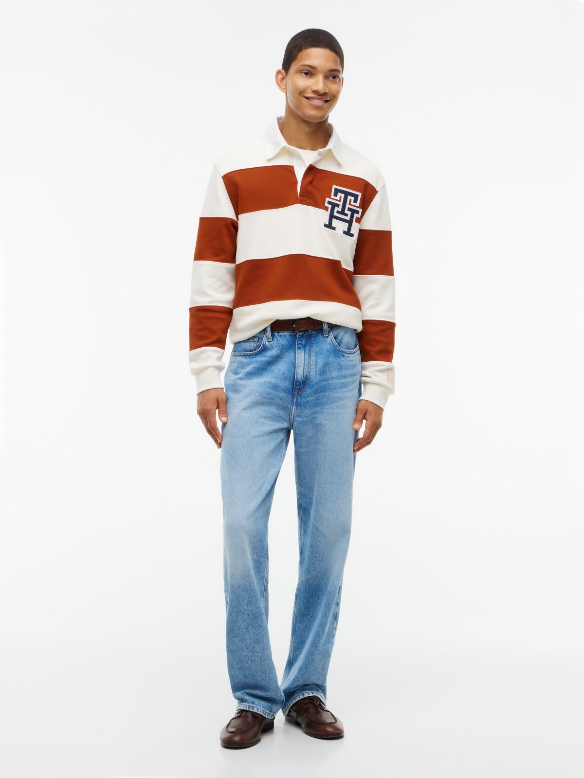 Heathered Interlock Pique Rugby Polo — Cinnamon/Rich Cream