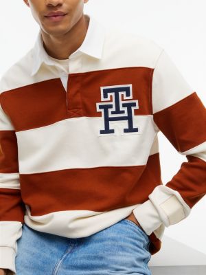 Мужское поло Tommy Hilfiger Heathered Interlock Pique Rugby Polo, цвет: Коричный / Кремовый — фото 3