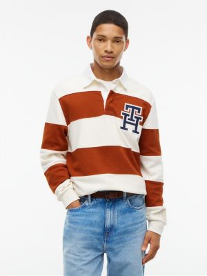 Heathered Interlock Pique Rugby Polo, Cinnamon / Rich Cream