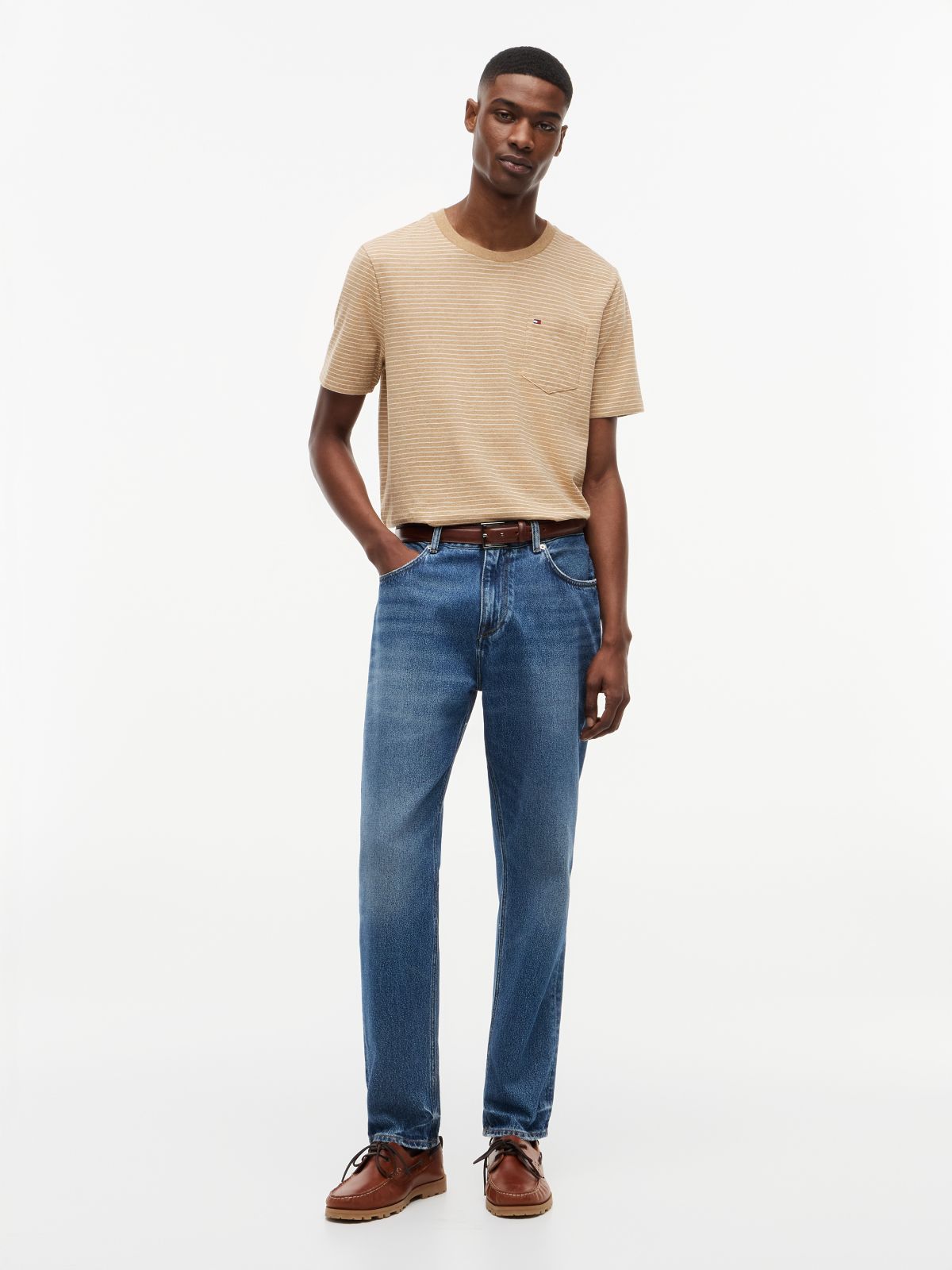 Striped Pocket T-Shirt — Iconic Camel Heather Stripe