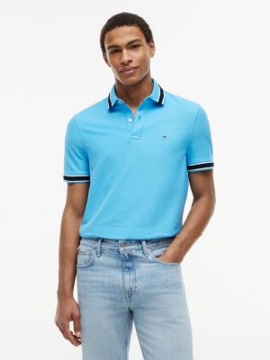 Regular Fit Tipped Wicking Polo, Blue Crush