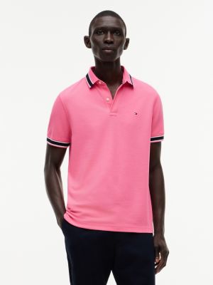Regular Fit Tipped Wicking Polo, Camellia Pink