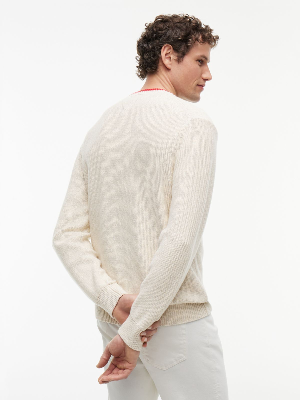 Intarsia Flag Logo Heathered Sweater — Ivory Silk