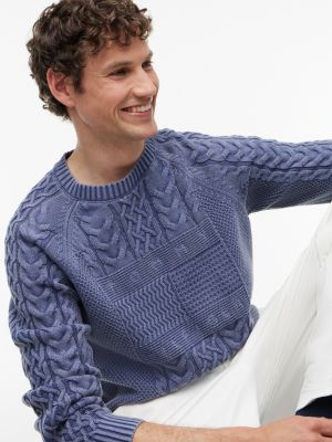 Мужские свитеры Tommy Hilfiger Indigo Flag Logo Cable Knit Sweater — фото 3
