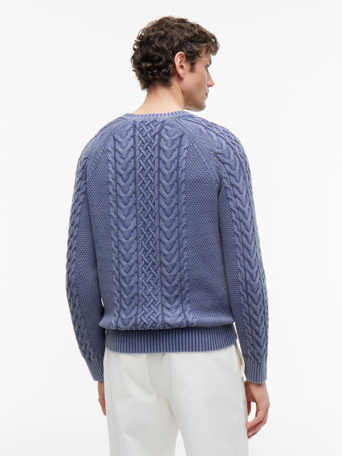 Indigo Flag Logo Cable Knit Sweater — Faded Indigo