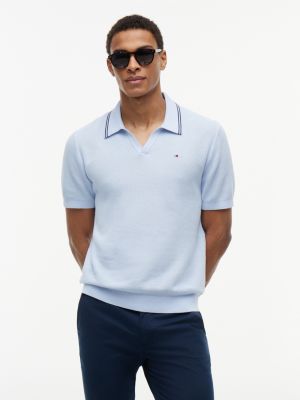 Short-Sleeve Tipped Sweater Polo, Sweet Blue