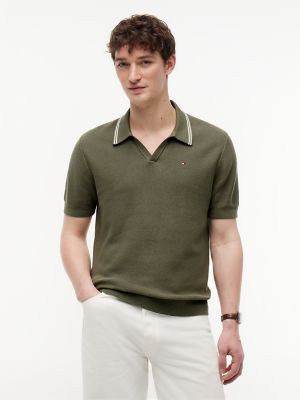 Short-Sleeve Tipped Sweater Polo, Ghost Fern
